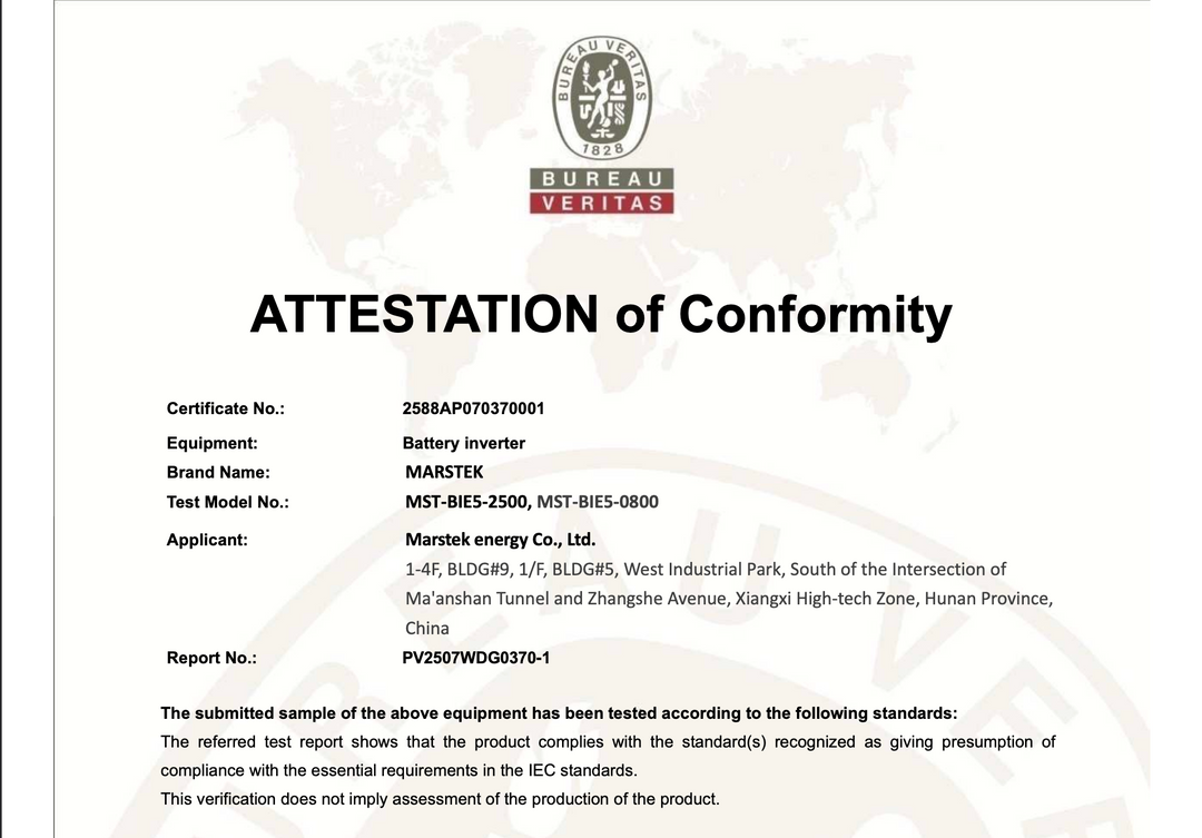 Attestation de conformité Venus E